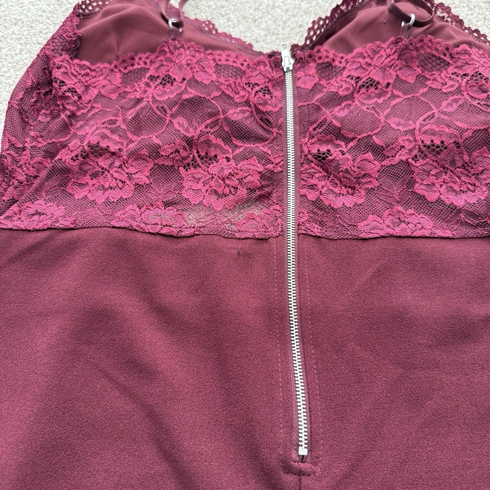 Honey Peach Women's XL Bodycon Mini Party Dress Maroon Lace Bodice Cut Out Belly - Picture 11 of 11